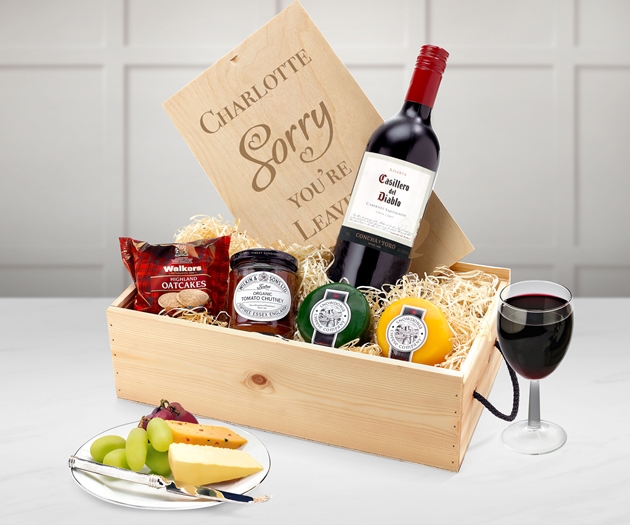 Retirement Cheese & Wine Favourites With Engraved Personalised Lid